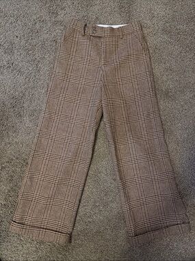 A Loves A High-Rise Plaid Wide-Leg Trousers - Brown Plaid